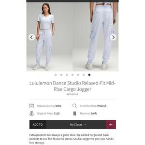 Lululemon Dance Studio Relaxed-Fit Mid-Rise Cargo Jogger Windmill XL women